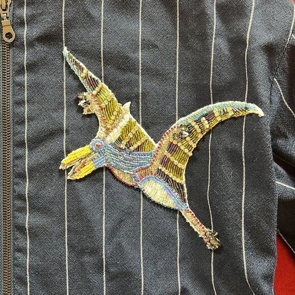 Jacket sequin bird embellished pinstripe navy blue size medium - Picture 7 of 10